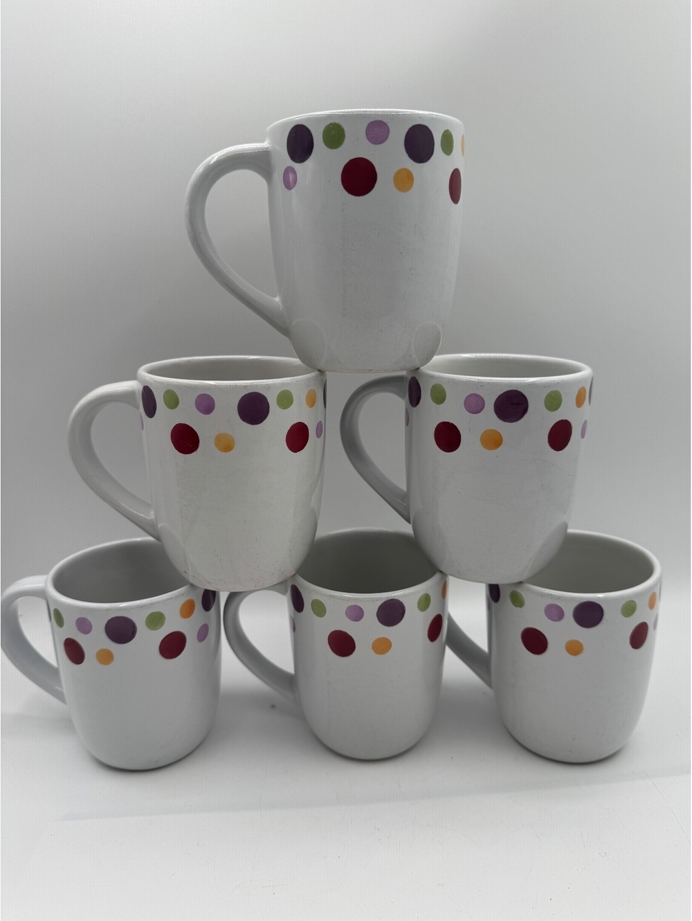 Set of 6 Pampered Chef Simple Addition Dots Stoneware Coffee Mugs
